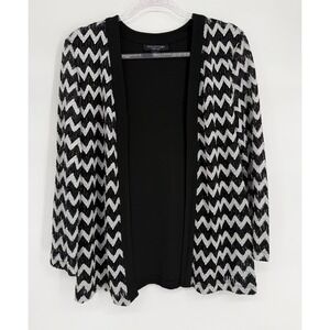 Perceptions New York Womens Sz 8 Black Silver Metallic Chevron Open Cardigan